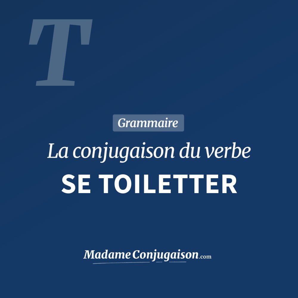 Conjugaison du verbe se toiletter. Toute la conjugaison française de se toiletter conjugué à tous les modes : indicatif - participé passé - subjonctif. Table de conjugaison du verbe se toiletter